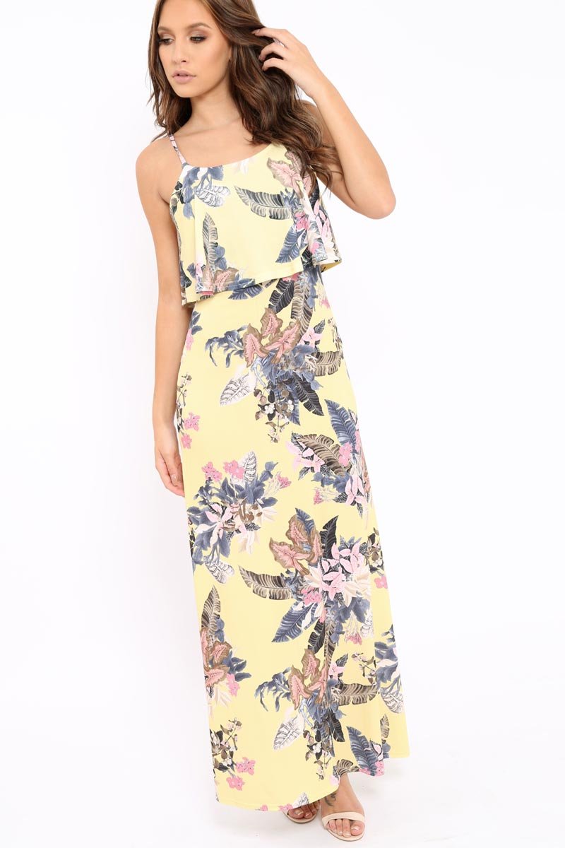 Yellow Floral Cami Maxi Dress - Kemmy-Dresses