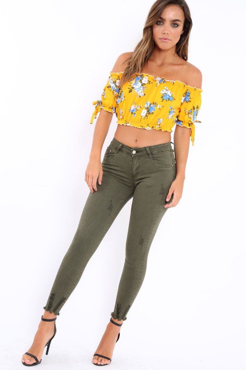 Yellow Floral Frill Gypsy Top - Maysia-Crop Tops