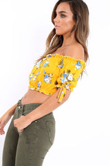Yellow Floral Frill Gypsy Top - Maysia-Crop Tops