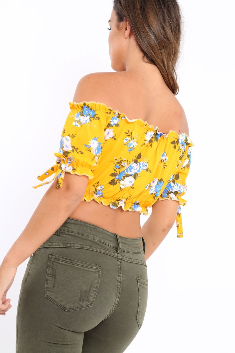 Yellow Floral Frill Gypsy Top - Maysia-Crop Tops