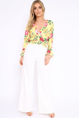 Yellow Floral Plunge Gypsy Crop Top - Tiegan-Tops