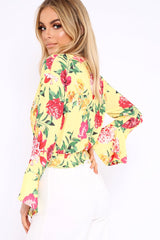 Yellow Floral Plunge Gypsy Crop Top - Tiegan-Tops