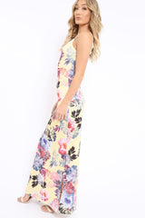Yellow Floral Print Maxi Dress - Karin-Dresses