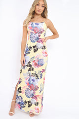 Yellow Floral Print Maxi Dress - Karin-Dresses