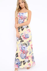 Yellow Floral Print Maxi Dress - Karin-Dresses