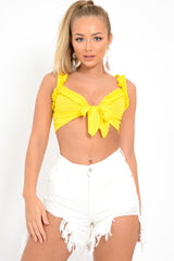 Yellow Frill Tie Front Crop Top - Adali-Crop Tops