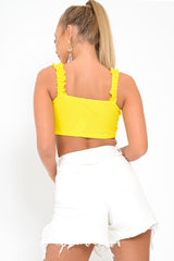 Yellow Frill Tie Front Crop Top - Adali-Crop Tops