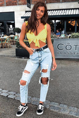 Yellow Frill Tie Front Crop Top - Adali-Crop Tops