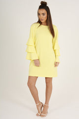 Yellow Frilled Sleeve Swing Dress - Aaria-Dresses