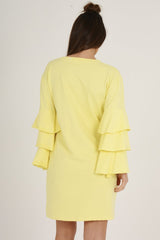 Yellow Frilled Sleeve Swing Dress - Aaria-Dresses