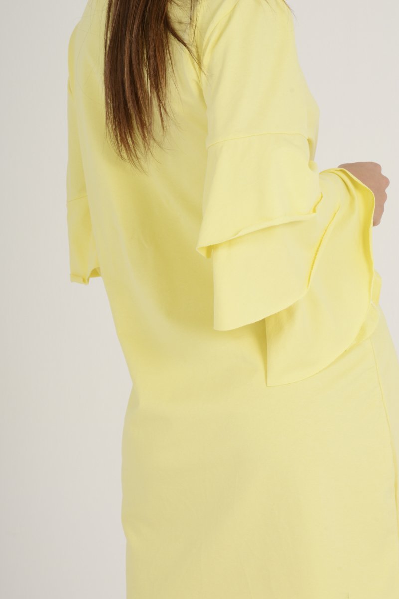 Yellow Frilled Sleeve Swing Dress - Aaria-Dresses