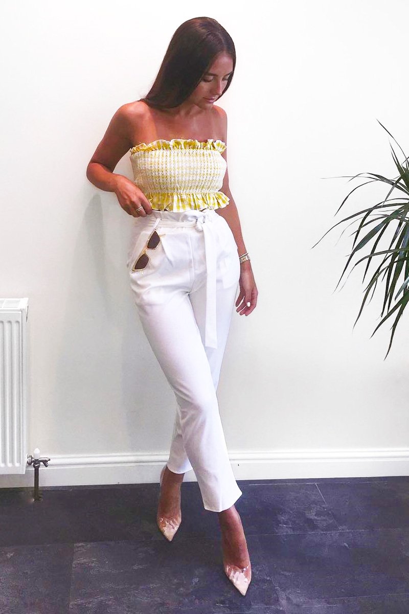 Yellow Gingham Shirred Frill Bandeau - Jessa-Tops