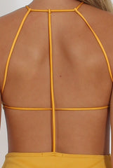 Yellow Halterneck Strappy Mini Dress - Brenda-Dresses