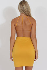 Yellow Halterneck Strappy Mini Dress - Brenda-Dresses