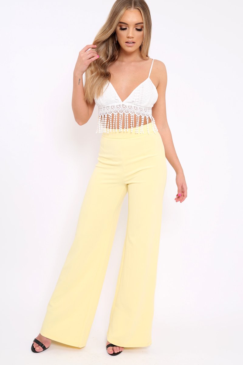 Yellow High Waist Flare Trousers -Tisha-Trousers
