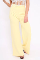 Yellow High Waist Flare Trousers -Tisha-Trousers