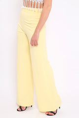 Yellow High Waist Flare Trousers -Tisha-Trousers