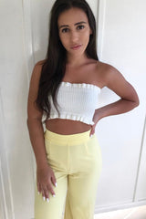 Yellow High Waist Flare Trousers -Tisha-Trousers