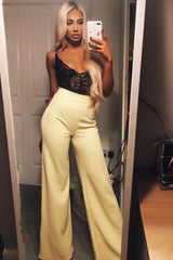 Yellow High Waist Flare Trousers -Tisha-Trousers