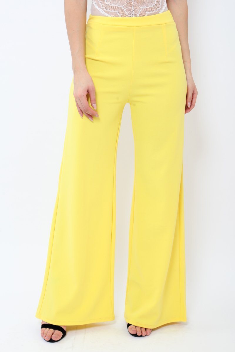 Yellow High Waisted Flare Trousers - Kym-Trousers