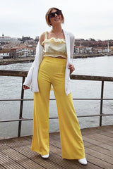 Yellow High Waisted Flare Trousers - Kym-Trousers