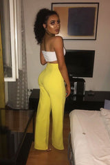 Yellow High Waisted Flare Trousers - Kym-Trousers
