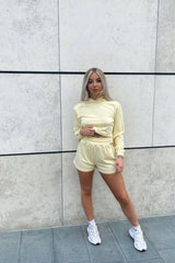 Yellow Hip Cut Out Elasticated Shorts - Zaleia-Shorts