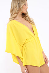 Yellow Kimono Plunge Playsuit - Alisa-Playsuits