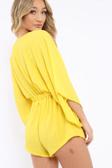 Yellow Kimono Plunge Playsuit - Alisa-Playsuits
