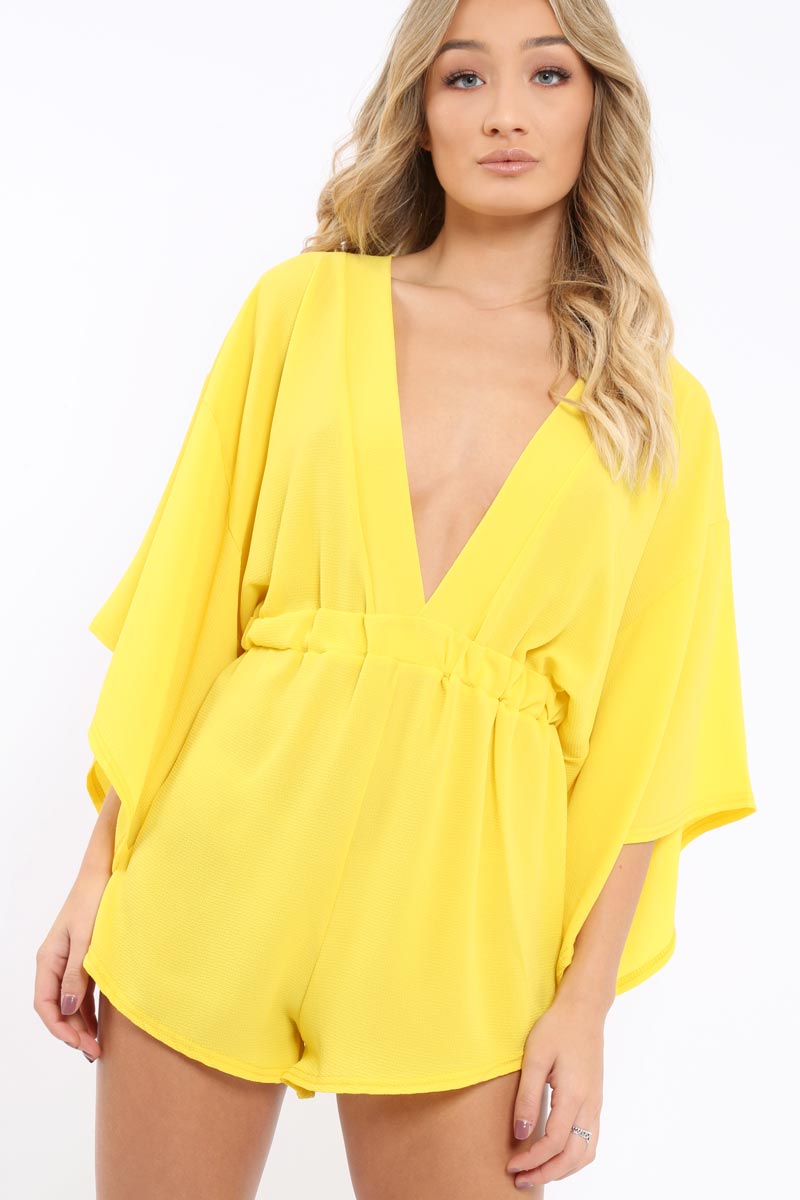 Yellow Kimono Plunge Playsuit - Alisa-Playsuits