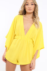 Yellow Kimono Plunge Playsuit - Alisa-Playsuits