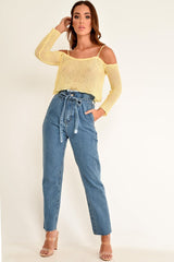 Yellow Knitted Bardot Crop Top - Inari-Crop Tops