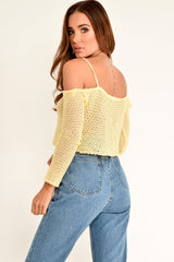 Yellow Knitted Bardot Crop Top - Inari-Crop Tops