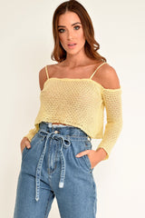 Yellow Knitted Bardot Crop Top - Inari-Crop Tops