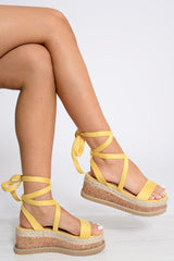Yellow Lace Up Platform Wedges - Camara-Wedges