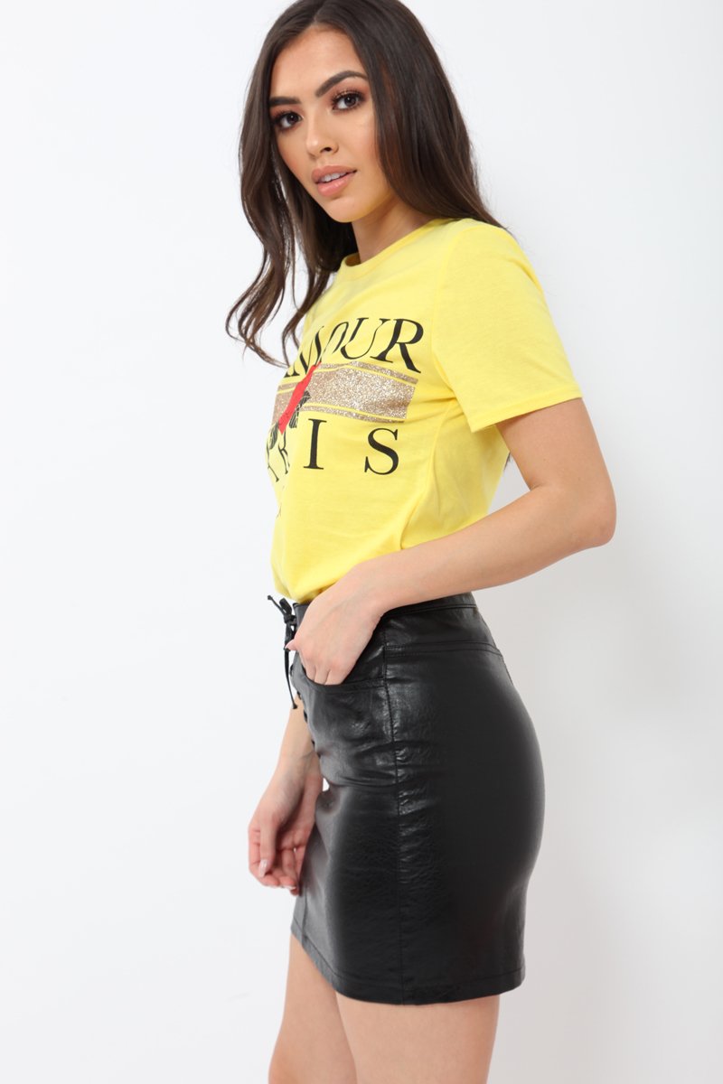 Yellow L'amour Paris Rose Slogan T-shirt - Marissa-T-shirt