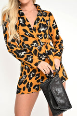 Yellow Leopard Long Sleeve Plunge Playsuit - Kailaya-Playsuits