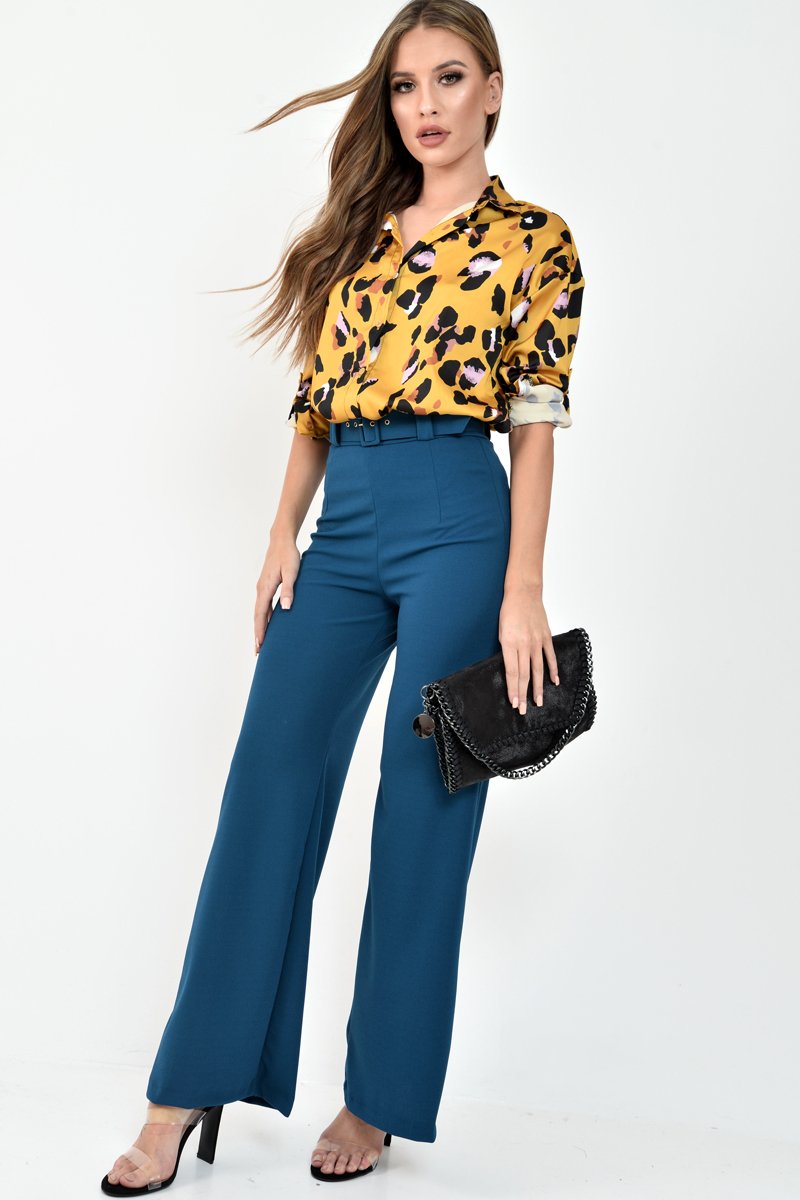 Yellow Leopard Print Satin Shirt - Ivani-Shirts