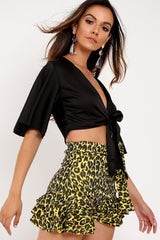 Yellow Leopard Ruffle Trim Belted Shorts - Afra-Shorts