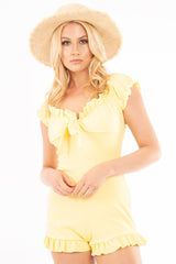 Yellow Milkmaid Frill Detail Playsuit - Frona-Playsuits