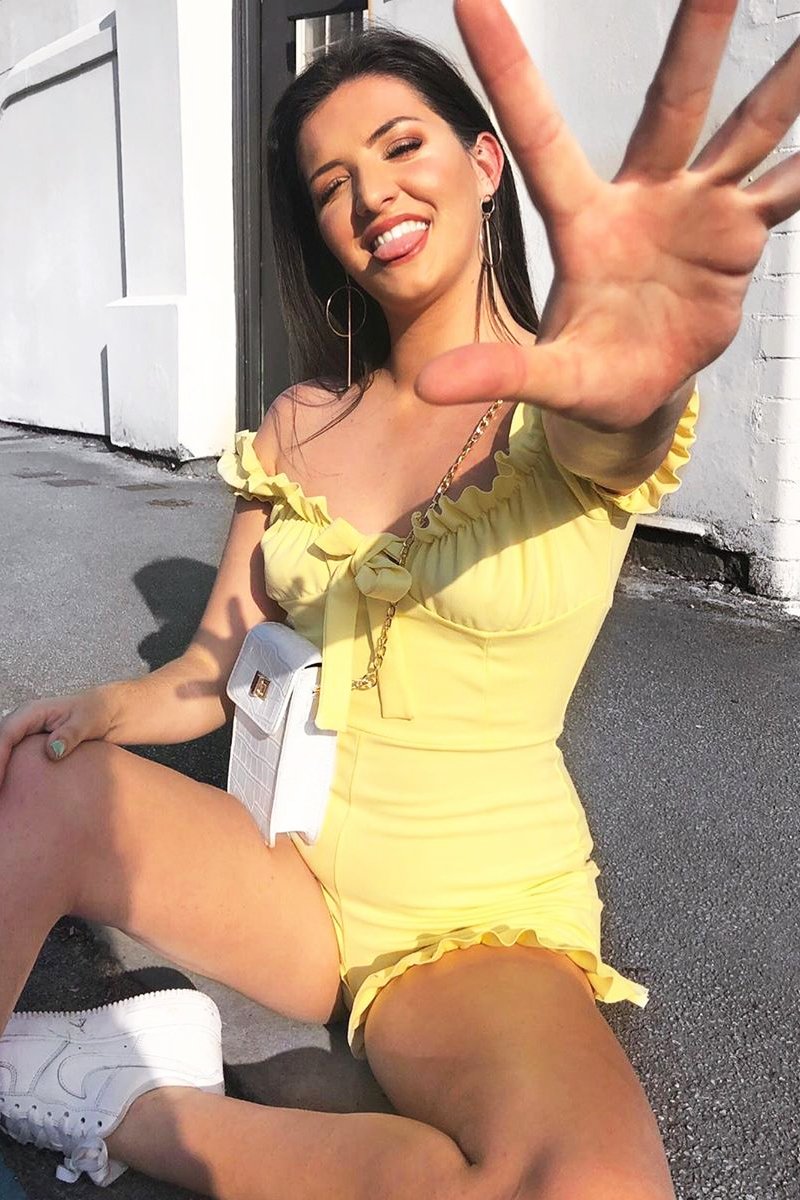 Yellow Milkmaid Frill Detail Playsuit - Frona-Playsuits