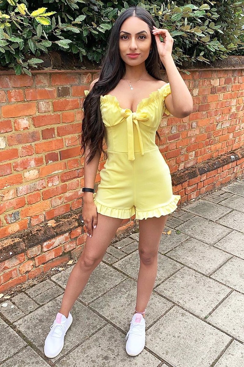 Yellow Milkmaid Frill Detail Playsuit - Frona-Playsuits