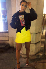 Yellow PU Faux Croc Wrap Over Skirt - Enessa-Skirts