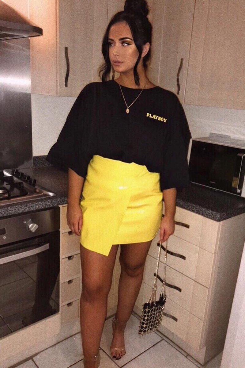Yellow PU Faux Croc Wrap Over Skirt - Enessa-Skirts