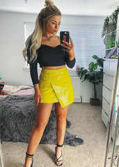 Yellow PU Faux Croc Wrap Over Skirt - Enessa-Skirts