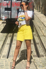 Yellow PU Faux Croc Wrap Over Skirt - Enessa-Skirts