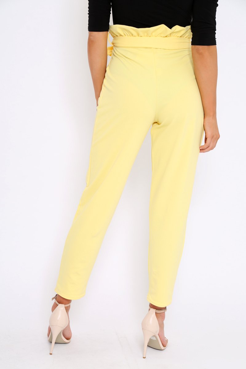 Yellow Paper Bag Tie Waist Cigarette Trousers - Karmen-Trousers