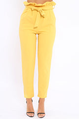 Yellow Paper Bag Tie Waist Cigarette Trousers - Karmen-Trousers