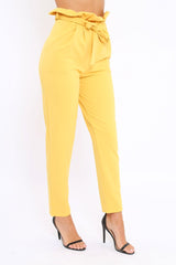 Yellow Paper Bag Tie Waist Cigarette Trousers - Karmen-Trousers