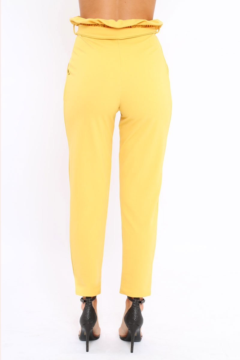 Yellow Paper Bag Tie Waist Cigarette Trousers - Karmen-Trousers